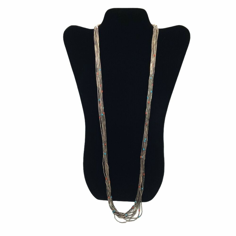 Necklace Sterling Native American Beads Liquid Silver Multiple Strand